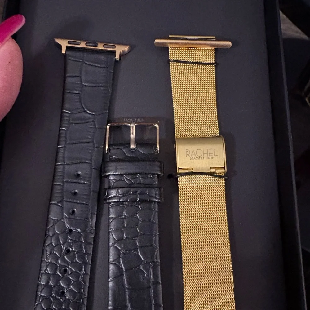 Rachel Roy 2 Strap Set Apple Watch Compatible - 38 mm - 40 mm - Black|Gold nwt